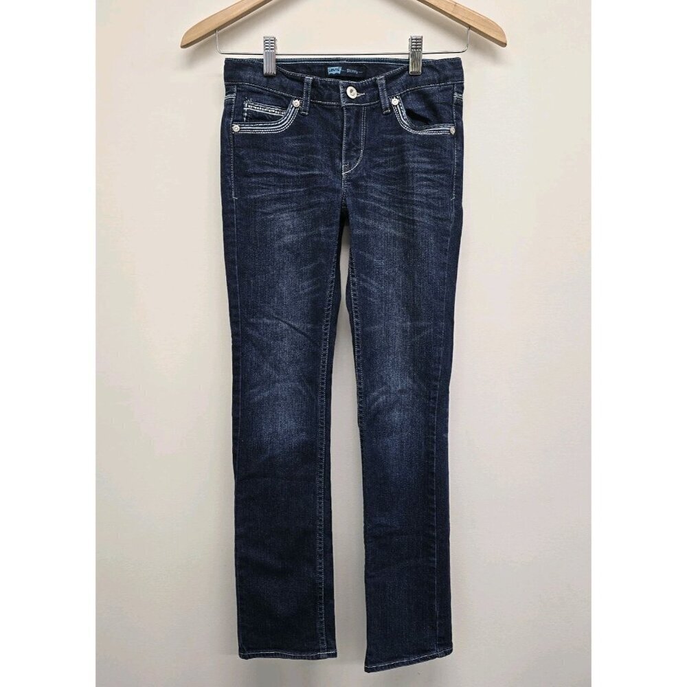 Levis Skinny Denim Blue Jeans Girls Size 10 Gems Bejeweled Embellished Stretch